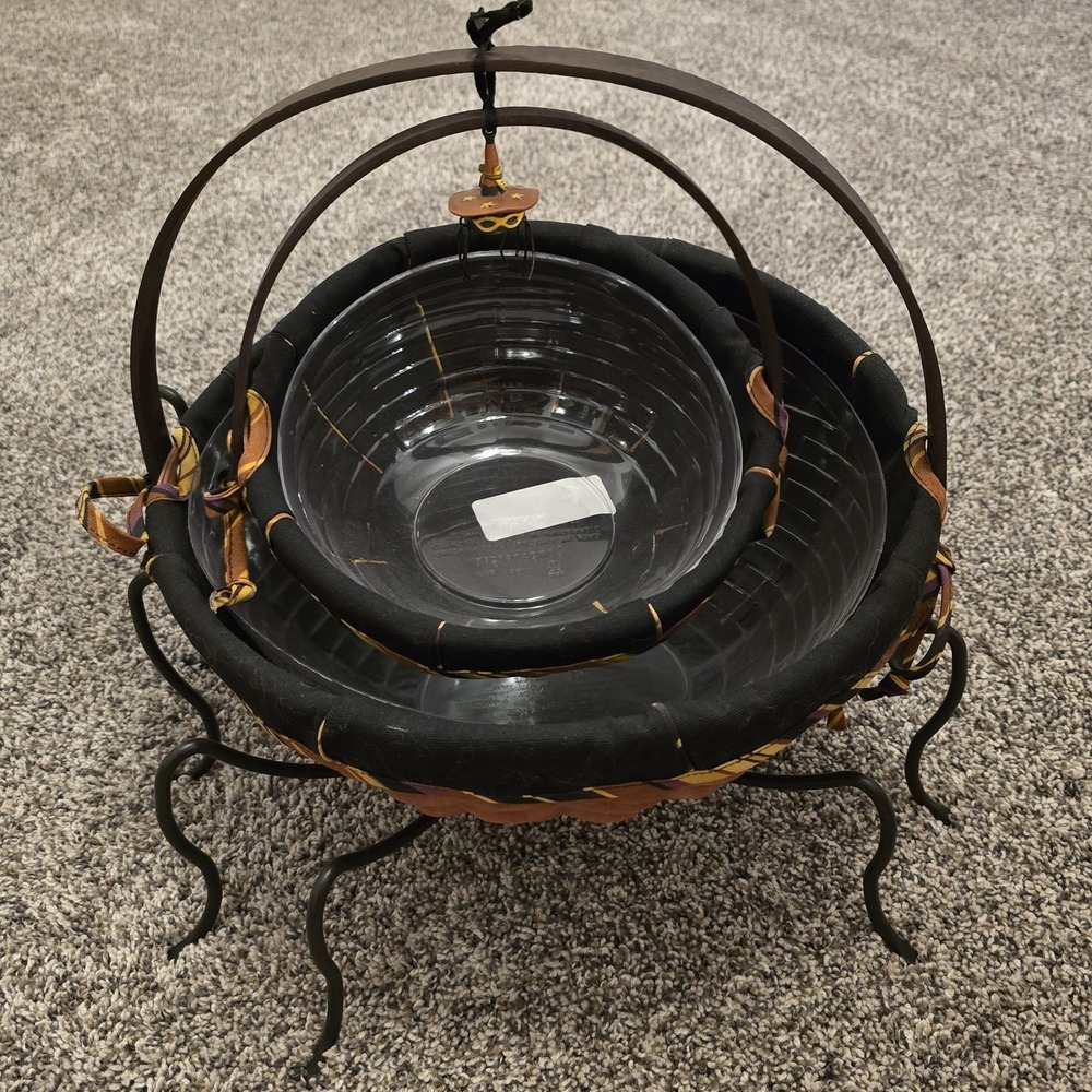 Longaberger Halloween Spider Basket Set 2006 Orange Black Wrought Iron Stand